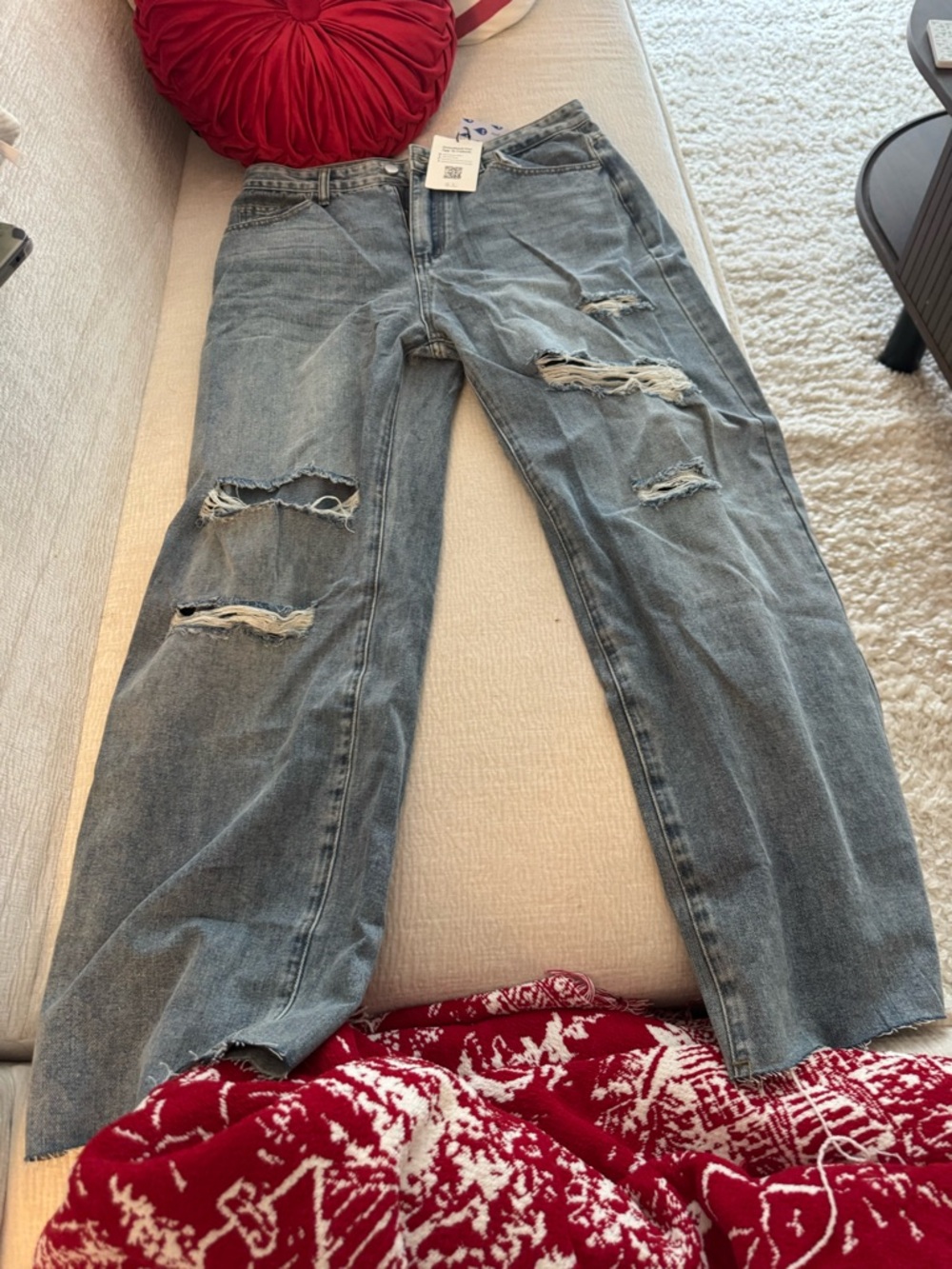 Cider Distressed Boyfriend Jeans in Gray Wash